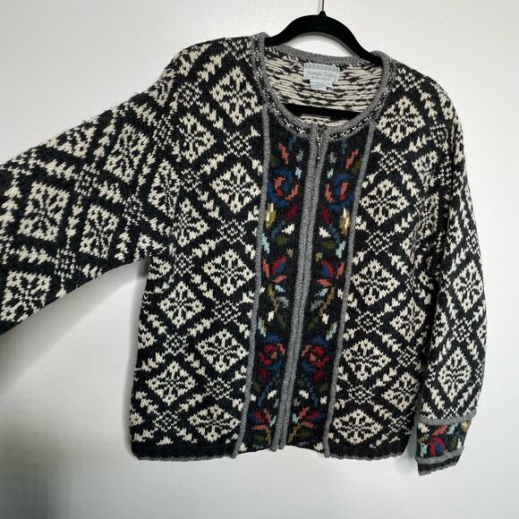 Vtg Nomadic Traders Fair Isle Cardigan Sweater Full Zip Long Sleeve Multicolor L - Picture 7 of 10